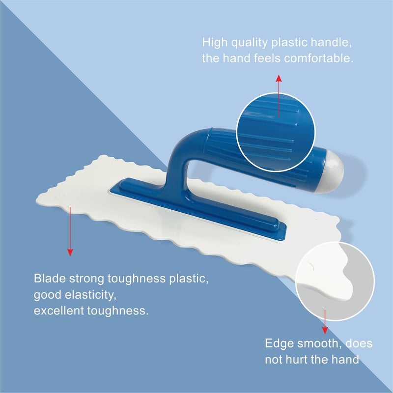 Hanroy Polygon Plastic Trowel with Comfortable Blue Grip Handle, Includes 4.7" x 11'' White Finishing Trowels, Lightweight Mounting, Round End, Suitable for Scrape,Plastering and Paint Walls(D2812AB) - Image 2